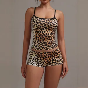 Women Sexy Camisole Loungewear Set Leopard Zebra Print Spandex Polyester Knitted Top And Bottom Casual Pajamas Sleepwear