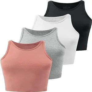 Lot de quatre débardeurs courts pour femmes en rose, gris, blanc et noir, coupe ajustée