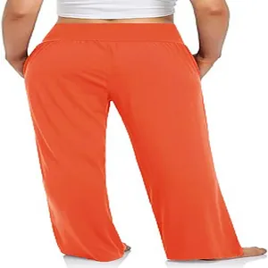 Detailed back view of comfortable high waist orange wide-leg yoga pants for women activewear
