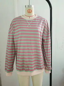 Oversized μακρυμάνικο φούτερ με ροζ και πράσινες οριζόντιες ρίγες για τις γυναίκες