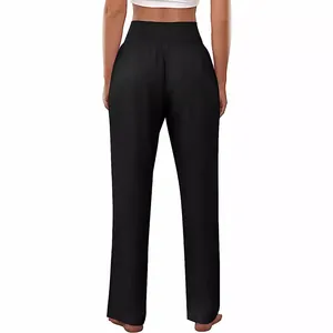 Women's high waisted wide leg yoga pants in loose black sports style for workout and jogging