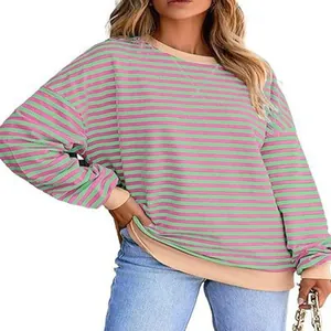 Γυναικείο Casual Φούτερ με Colorblock Ρίγες Χαλαρή Στρογγυλή Λαιμόκοψη Μακρυμάνικο Πολυεστερικό Τοπ Μοντέρνο Πλεκτό Πουλόβερ