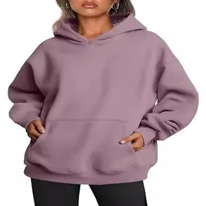 Felpa con cappuccio oversize malva da donna con tasca frontale e maniche lunghe