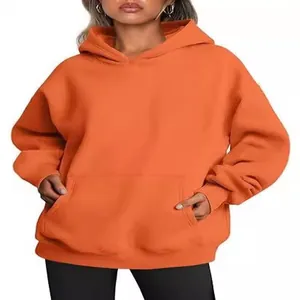 Felpa con cappuccio oversize da donna arancione brillante con tasca a marsupio casual