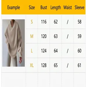 Größentabelle für Damen Oversize-Sweatshirt mit einfarbigem Design und verschiedenen Maßen