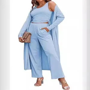 Conjunto de Cárdigan Chaleco Y Pantalones para Mujer Moda Casual Elegante Color Sólido Cárdigan Manga Larga Top con Cordón Pantalones con Bolsillos