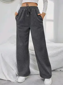 Pantalon de jogging ample à taille haute pour femme en gris anthracite pour un look décontracté