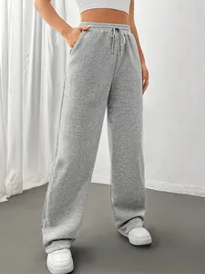 Pantalon de jogging gris décontracté à taille haute avec cordon de serrage