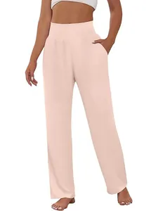 Women's loose high-waisted wide-leg sweatpants in soft pink for yoga and leisure