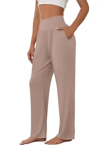 Comfortable high-waisted loose yoga pants with side pockets for women wide leg design