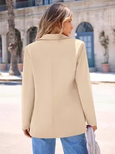 Women's British style oversized apricot blazer long sleeve casual outerwear back view