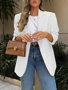 Elegant white oversized blazer jacket for women British style casual wear