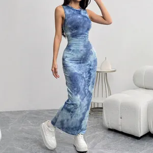 Sexy ärmelloses blaues Tie-Dye Bodycon Maxikleid für Damen eleganter Sommer Lifestyle Stil
