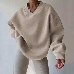 Premium women's oversized beige long sleeve sweatshirt, casual drop shoulder design