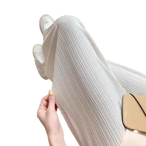 Λευκή πλισέ παντελόνα με ψηλή μέση από μετάξι πάγου για γυναίκες, κομψό σχέδιο