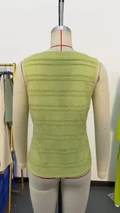 Detailed back view of an elegant light green textured sleeveless slim-fit vest