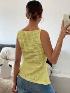 Close-up back view showing the unique wavy ripple texture of the lime yellow summer top