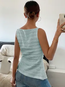 Detailed back view of a textured mint green sleeveless slim-fit tank top for women