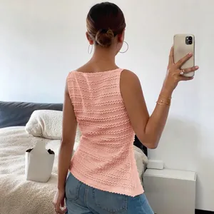 Fashionable pink textured sleeveless slim fit vest top for women mirror selfie