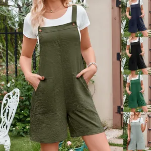 Conjunto de peto corto casual para mujer con camiseta blanca, color liso muy cómodo