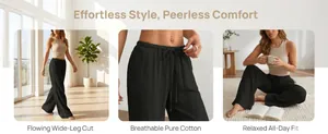 Breathable pure cotton wide-leg trousers for a relaxed and effortless style.