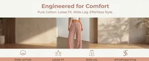 Detailed texture view of pink pure cotton wide leg trousers with a loose fit style