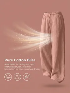 Breathable dusty rose wide-leg cotton trousers showcasing soft texture and an airy feel