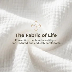 Close-up of soft white breathable pure cotton waffle texture fabric for pants.