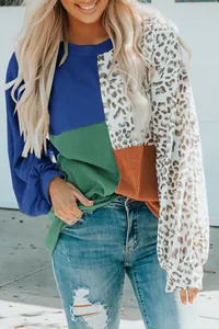 Haut en maille pour femme avec empiècements color-block et manches léopard
