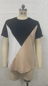 Damen T-Shirt mit Rundhalsausschnitt und V-förmigem Farbblock-Geometriedesign