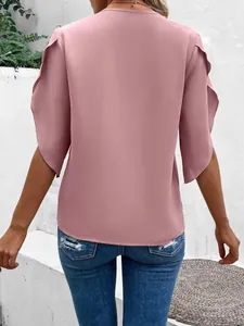 Back view detail of pink ruffle sleeve loose blouse for women