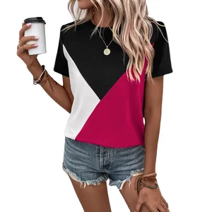 Damen Sommer T-Shirt mit Farbblock-Design und Rundhalsausschnitt im lässigen Stil
