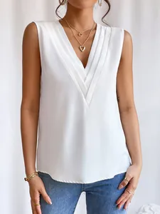 Elegantes weißes ärmelloses Top mit mehrlagigem V-Ausschnitt für Damen im Sommerlook