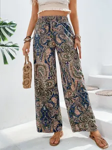 Pantaloni bohémien con stampa paisley, gamba larga e comoda vita elasticizzata