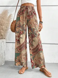 Pantaloni a gamba larga stile boho con stampa paisley e vita con coulisse