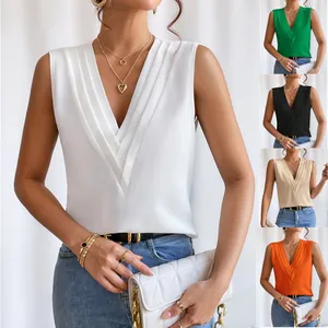 Damen Sexy Mehrlagiger V-Ausschnitt Ärmellos Tanktop Plissiert Einfarbig Polyester Lässig Elegant Sommer Streetwear Top