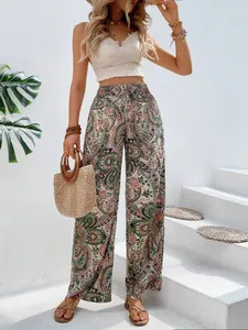 Pantaloni a gamba larga con stampa paisley bohémien ed elastico in vita estivo