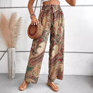 Pantaloni bohémien a gamba larga con stampa paisley e comoda vita alta elasticizzata