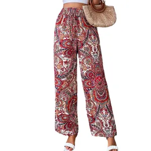 Nuovi pantaloni estivi 2026 con stampa paisley bohémien e vita elastica a gamba larga
