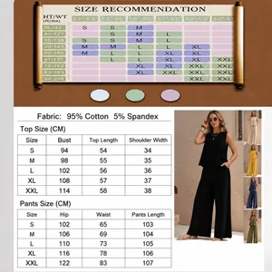 Detailed size guide for 2-piece summer cotton set including measurements for S to XXL