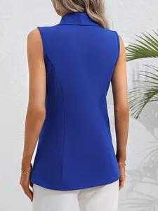 Back view of a vibrant royal blue sleeveless blazer vest with textured fabric