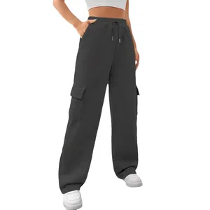 Women's stylish wide-leg cargo sweatpants with drawstring waist and side pockets