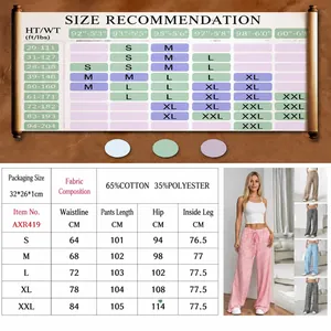 Women's casual striped cotton straight-leg pants size chart and measurement guide.