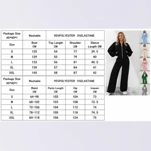 Ensemble survêtement 2 pièces pour femmes avec tableau des tailles veste et pantalon