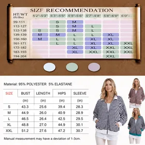 Guide des tailles détaillé pour gilet rayé femme avec mesures précises