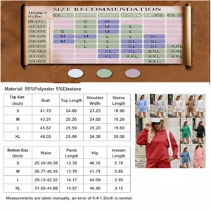 Detailed size chart for women's 2025 solid color sweatshirt and shorts two-piece set