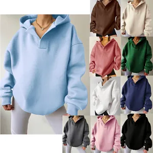 Damen Oversize Kapuzenpullover Einfarbig Langarm Pullover Lose Passform Hoodie Lässig Streetwear Herbst Winter Top