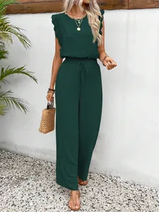 Elegantes dunkelgrünes zweiteiliges Freizeitset mit Spitzenoberteil und weiter Hose
