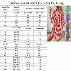 Detailed size chart for women's striped lapel romper jumpsuit with belt