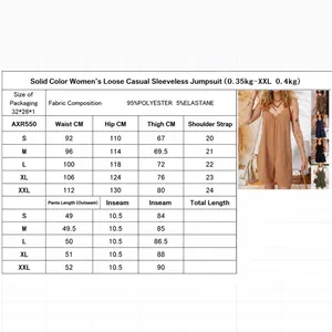 Comprehensive size chart for women's sleeveless waffle knit jumpsuit with measurements in CM